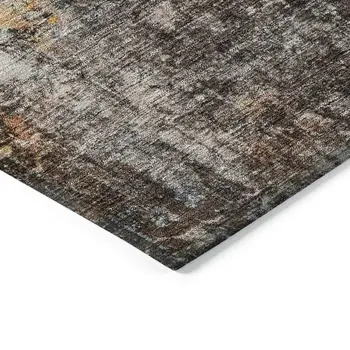 9' X 12' Taupe Chocolate And Copper Abstract Washable Indoor Outdoor Area Rug