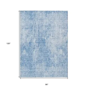 8' X 10' Denim Blue And Ivory Abstract Washable Indoor Outdoor Area Rug