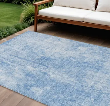 8' X 10' Denim Blue And Ivory Abstract Washable Indoor Outdoor Area Rug