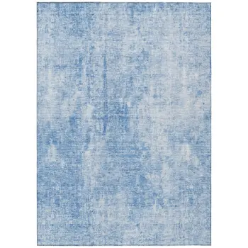 8' X 10' Denim Blue And Ivory Abstract Washable Indoor Outdoor Area Rug