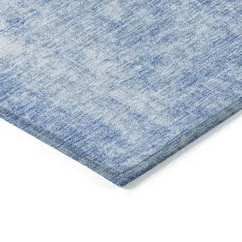 8' X 10' Denim Blue And Ivory Abstract Washable Indoor Outdoor Area Rug