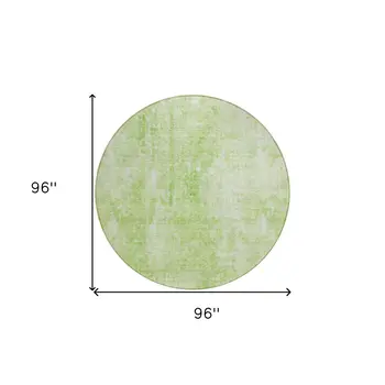 8' Green Round Abstract Washable Indoor Outdoor Area Rug