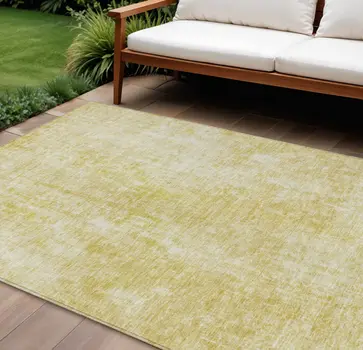 10' X 14' Gold Wheat And Ivory Abstract Washable Indoor Outdoor Area Rug