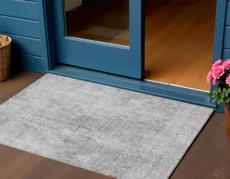 3' X 5' Gray Silver And Charcoal Abstract Washable Indoor Outdoor Area Rug