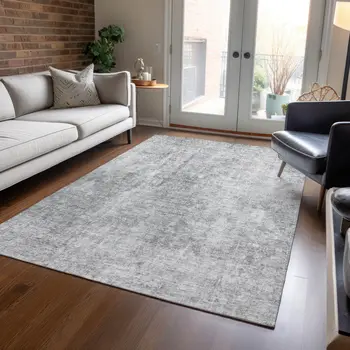 3' X 5' Gray Silver And Charcoal Abstract Washable Indoor Outdoor Area Rug