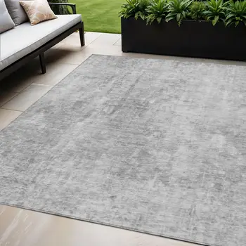 5' X 8' Gray Silver And Charcoal Abstract Washable Indoor Outdoor Area Rug