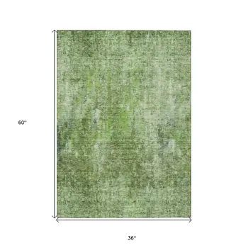 3' X 5' Olive Green And Artichoke Green Abstract Washable Indoor Outdoor Area Rug