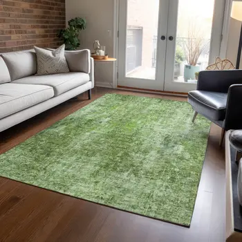 3' X 5' Olive Green And Artichoke Green Abstract Washable Indoor Outdoor Area Rug