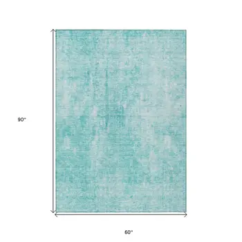 5' X 8' Teal Blue And Ivory Abstract Washable Indoor Outdoor Area Rug
