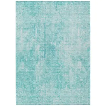 5' X 8' Teal Blue And Ivory Abstract Washable Indoor Outdoor Area Rug