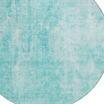 8' Teal Blue And Ivory Round Abstract Washable Indoor Outdoor Area Rug