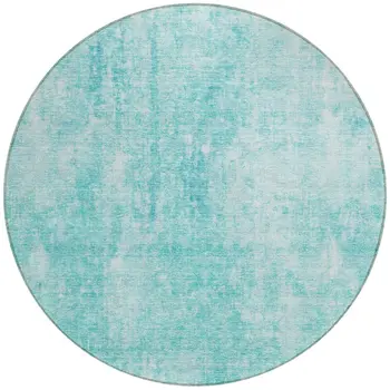 8' Teal Blue And Ivory Round Abstract Washable Indoor Outdoor Area Rug
