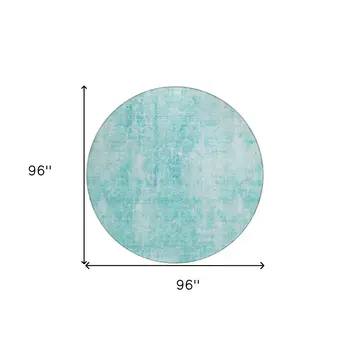 8' Teal Blue And Ivory Round Abstract Washable Indoor Outdoor Area Rug