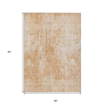 5' X 8' Terra Cotta Copper And Ivory Abstract Washable Indoor Outdoor Area Rug