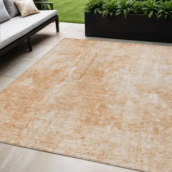 5' X 8' Terra Cotta Copper And Ivory Abstract Washable Indoor Outdoor Area Rug
