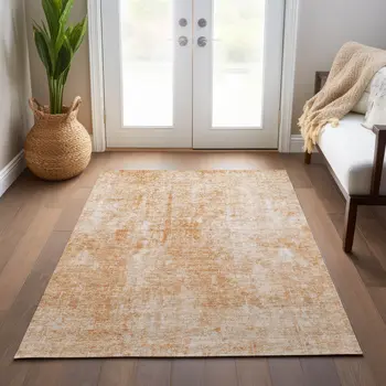 5' X 8' Terra Cotta Copper And Ivory Abstract Washable Indoor Outdoor Area Rug