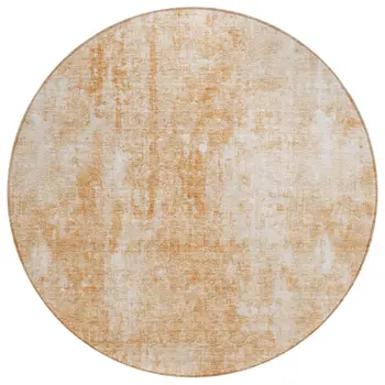 8' Terra Cotta Copper And Ivory Round Abstract Washable Indoor Outdoor Area Rug