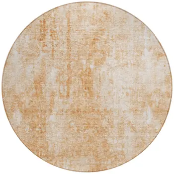 8' Terra Cotta Copper And Ivory Round Abstract Washable Indoor Outdoor Area Rug