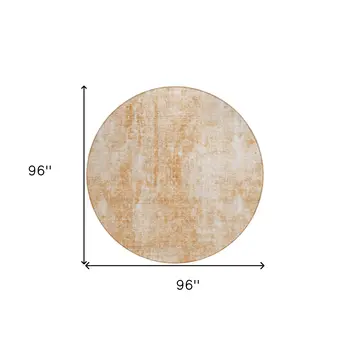 8' Terra Cotta Copper And Ivory Round Abstract Washable Indoor Outdoor Area Rug