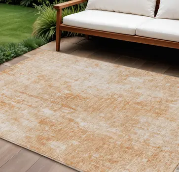 8' X 10' Terra Cotta Copper And Ivory Abstract Washable Indoor Outdoor Area Rug