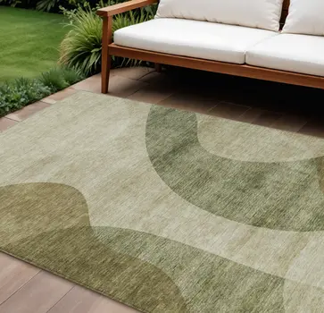 8' X 10' Beige And Chocolate Abstract Washable Indoor Outdoor Area Rug