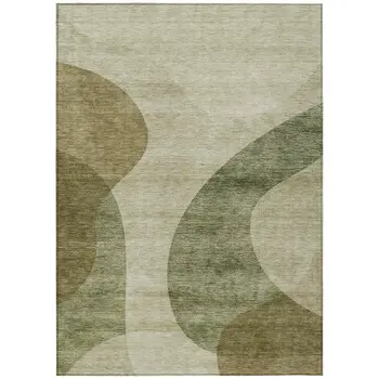 9' X 12' Beige And Chocolate Abstract Washable Indoor Outdoor Area Rug