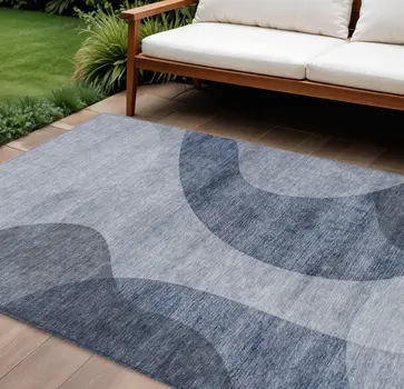 9' X 12' Denim Blue And Sky Blue Abstract Washable Indoor Outdoor Area Rug