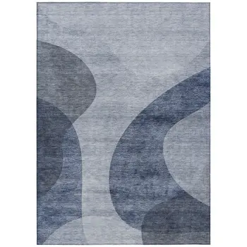 9' X 12' Denim Blue And Sky Blue Abstract Washable Indoor Outdoor Area Rug