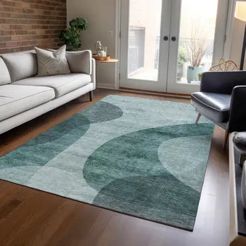 5' X 8' Green And Sage Abstract Washable Indoor Outdoor Area Rug