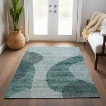 9' X 12' Green And Sage Abstract Washable Indoor Outdoor Area Rug