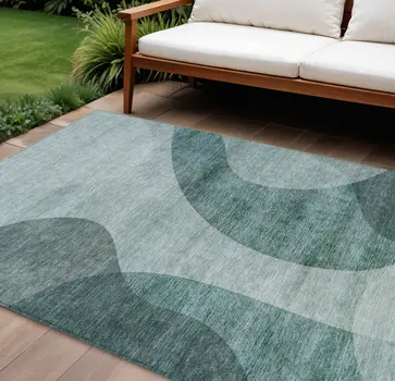 10' X 14' Green And Sage Abstract Washable Indoor Outdoor Area Rug