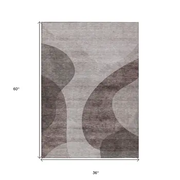 3' X 5' Brown Taupe And Beige Abstract Washable Indoor Outdoor Area Rug