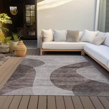3' X 5' Brown Taupe And Beige Abstract Washable Indoor Outdoor Area Rug