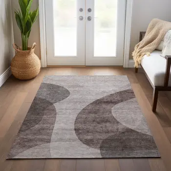 3' X 5' Brown Taupe And Beige Abstract Washable Indoor Outdoor Area Rug