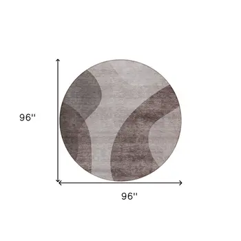 8' Brown Taupe And Beige Round Abstract Washable Indoor Outdoor Area Rug