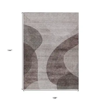 9' X 12' Brown Taupe And Beige Abstract Washable Indoor Outdoor Area Rug