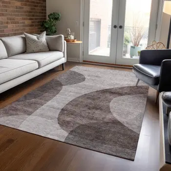 10' X 14' Brown Taupe And Beige Abstract Washable Indoor Outdoor Area Rug