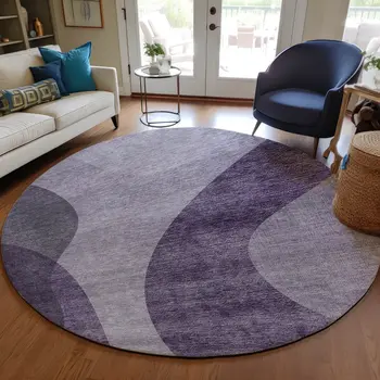 8' Purple Lavender And Eggplant Round Abstract Washable Indoor Outdoor Area Rug