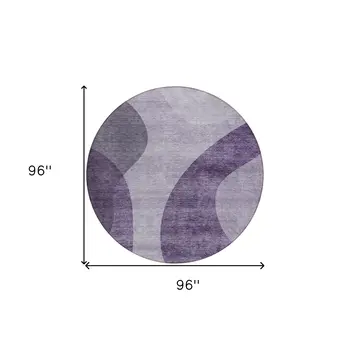 8' Purple Lavender And Eggplant Round Abstract Washable Indoor Outdoor Area Rug