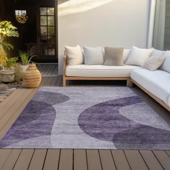 9' X 12' Purple Lavender And Eggplant Abstract Washable Indoor Outdoor Area Rug