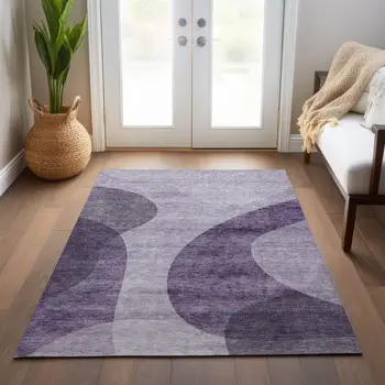 9' X 12' Purple Lavender And Eggplant Abstract Washable Indoor Outdoor Area Rug
