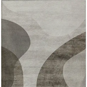 3' X 5' Taupe Beige And Chocolate Abstract Washable Indoor Outdoor Area Rug