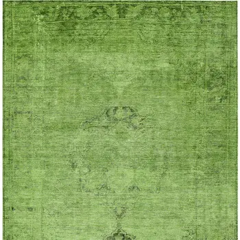 5' X 8' Green And Olive Green Oriental Washable Indoor Outdoor Area Rug
