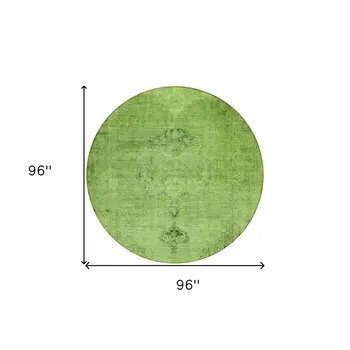 8' Green And Olive Green Round Oriental Washable Indoor Outdoor Area Rug