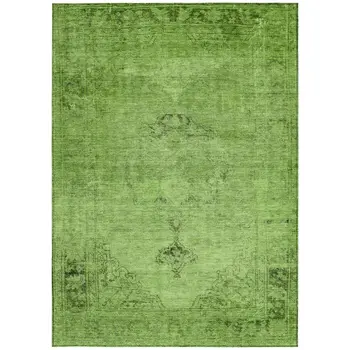 8' X 10' Green And Olive Green Oriental Washable Indoor Outdoor Area Rug