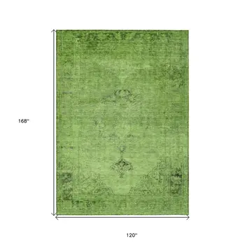 10' X 14' Green And Olive Green Oriental Washable Indoor Outdoor Area Rug