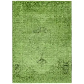 10' X 14' Green And Olive Green Oriental Washable Indoor Outdoor Area Rug