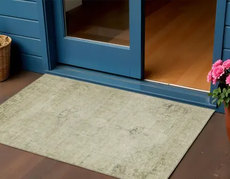 3' X 5' Beige Taupe And Brown Oriental Washable Indoor Outdoor Area Rug