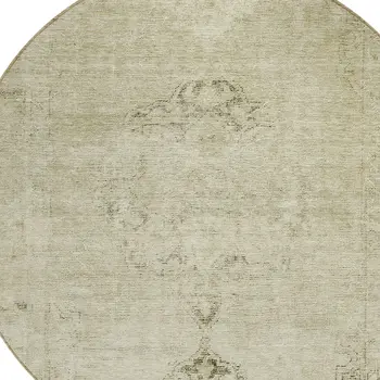 8' Beige Taupe And Brown Round Oriental Washable Indoor Outdoor Area Rug