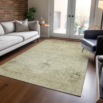 8' X 10' Beige Taupe And Brown Oriental Washable Indoor Outdoor Area Rug